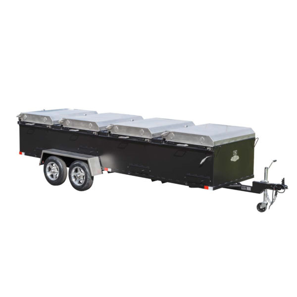 BBQ144 w/ Optional Stainless Lids, Trim Package, Slide-out Grates, and Tandem Axle