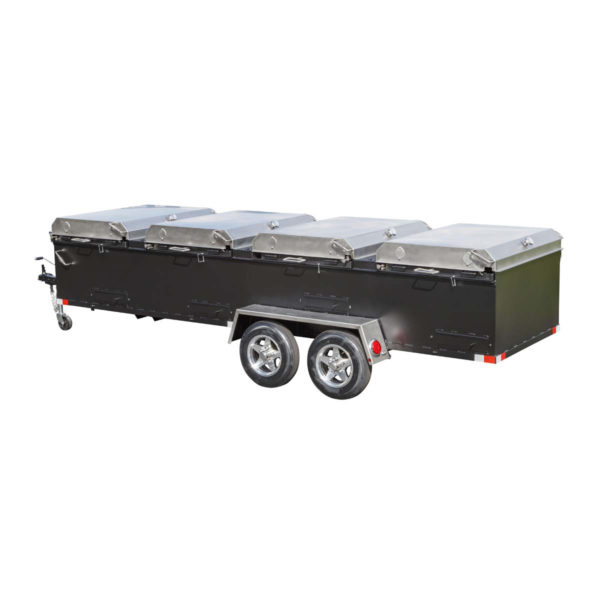BBQ144 w/ Optional Stainless Lids, Trim Package, Slide-out Grates, and Tandem Axle