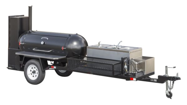 TS250 Tank Smoker Trailer With Optional Stainless Steel Exterior Shelves and Stainless Steel Sink