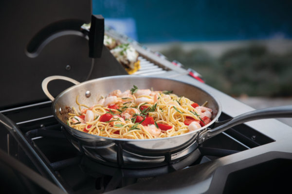 Shrimp & Pasta on Napoleon Prestige PRO™ 825 RSBI Gas Grill with Power Side Burner, Infrared Rear & Bottom Burners
