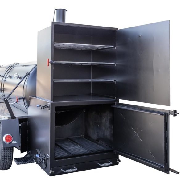Firebox and Warming Box on TS1000 Tank Smoker With Optional Stainless Steel Exterior Shelves and Probe Ports