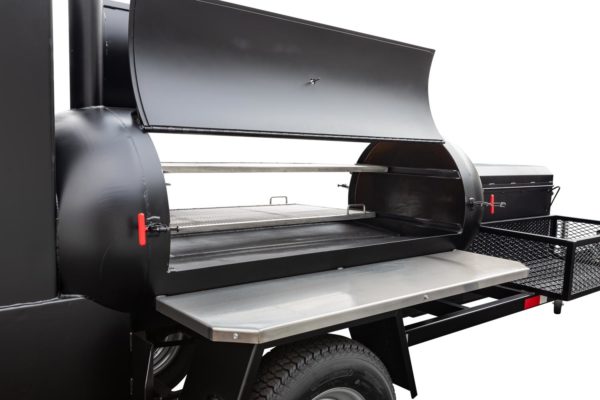 Sliding Stainless Steel Grates on TS250 Tank Smoker With Optional BBQ42 and Stainless Steel Exterior Shelves