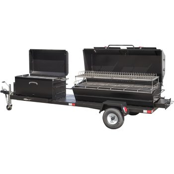 CD120 Caterer's Delight Trailer With Alternate Layout and These Options: Charcoal Pullouts, Rib Rack, 2nd Tier Grate, Doors in Lid, and Charcoal Grill Pan