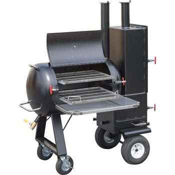 TS70P Tank Smoker With Optional Stainless Steel Exterior Shelf and Warming Box With Live Smoke